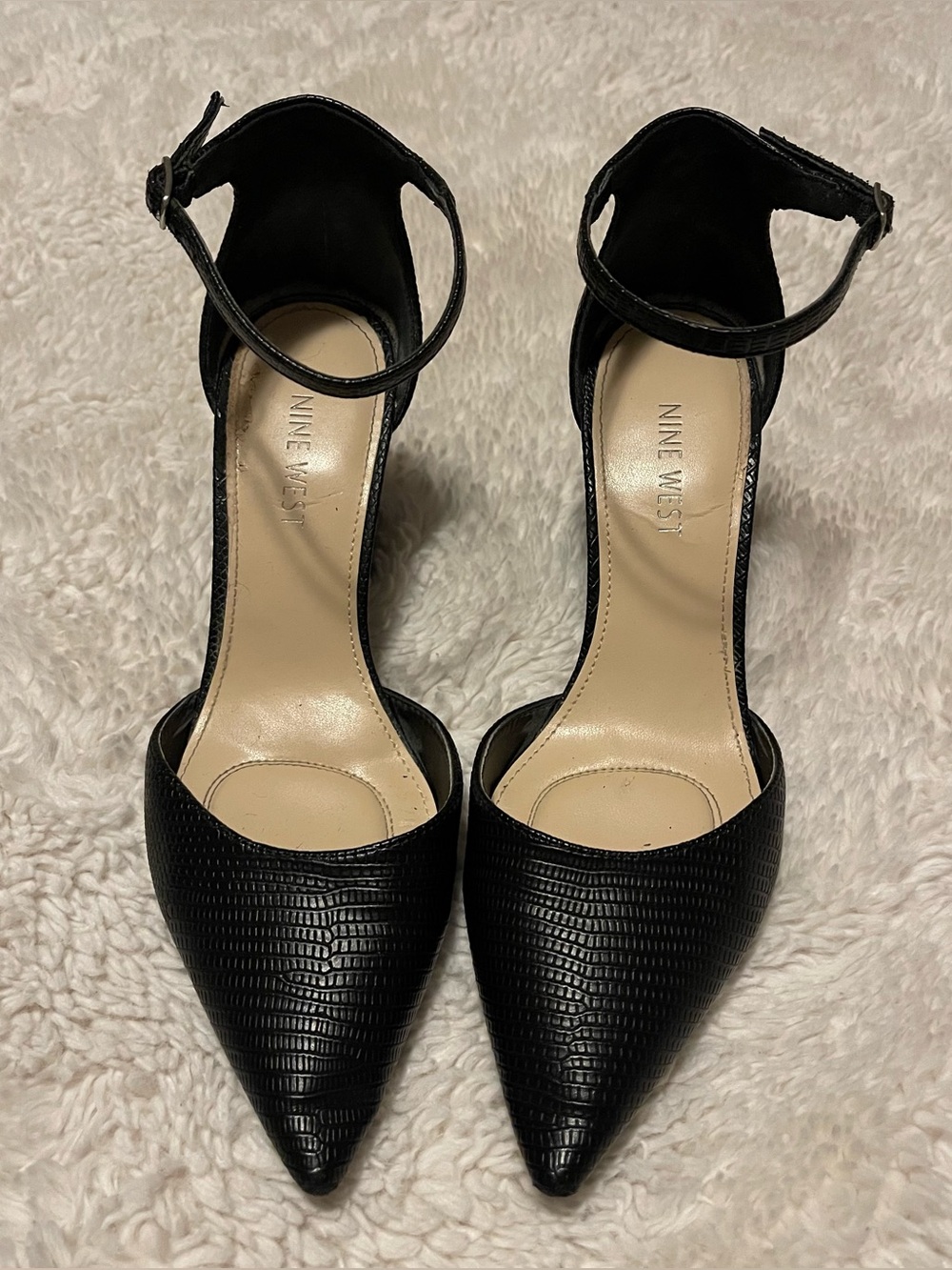 Nine West Black Heels Ankle Strap Pointed Toe Pumps Size 8M